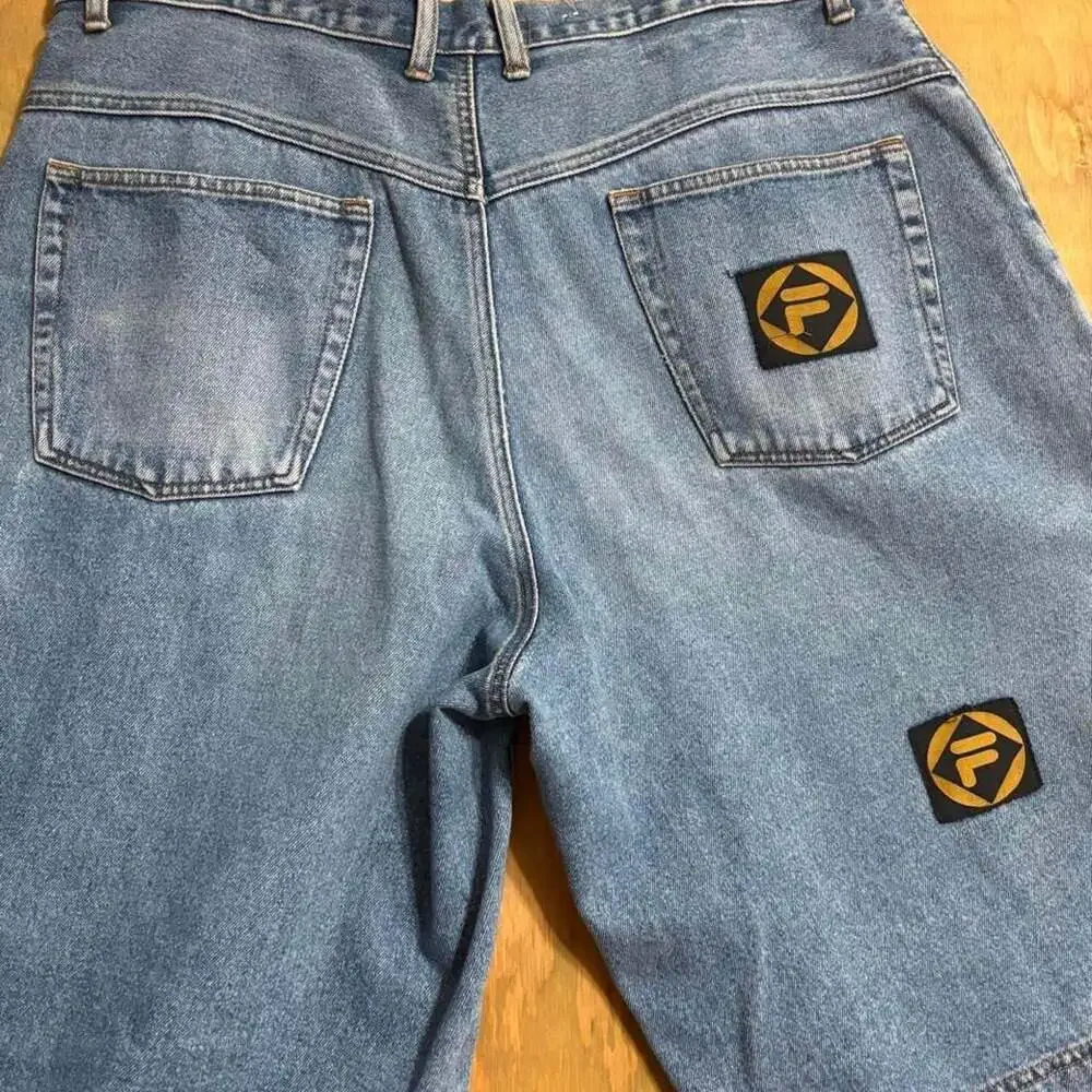 Vintage 90s FILA Baggy Denim Shorts Light Wash Size 38
